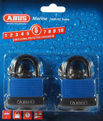 ABUS 70IB/45 C KAx2 blau alle Wetter massivem Messing Körper Vorhängeschloss mit Wetterschutz und Edelstahl Bügel, gleichschließend Set von 2