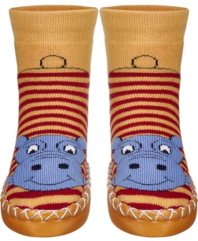 Playshoes Unisex Kinder Hüttenschuhe Hausschuh, Rot Nilpferd, 31/34 EU