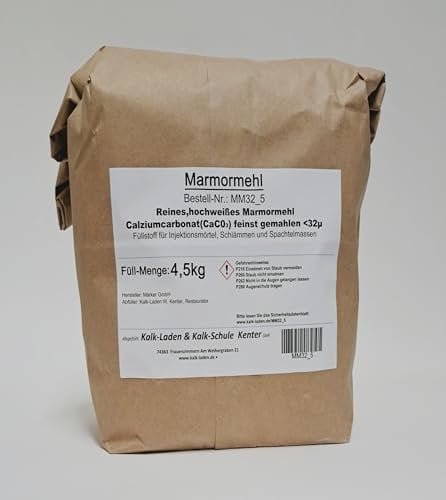 Marmormehl. Sehr weiss. Feinst gemahlen (kleiner 32my). 4,5kg-Beutel