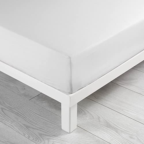 douceur d'intérieur, Drap Housse (140 x 190 cm) Lina Blanche, 100% Coton