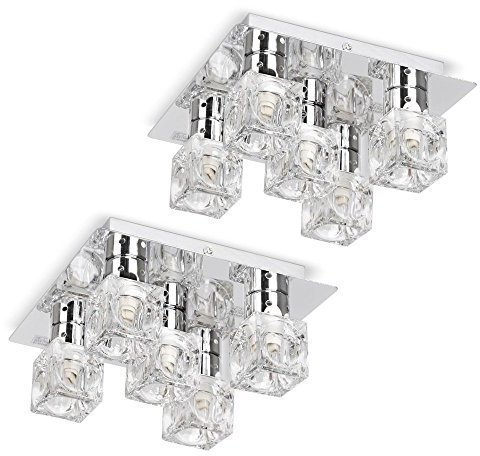 MiniSun | Pair of - Modern Chrome Ice Cube 5 Way Flush Ceiling Spotlights - Complete with 10 x 3w Energy Saving G9 LED Light Bulbs | Ceiling Lights & Home Improvements Essential | Mains Wired