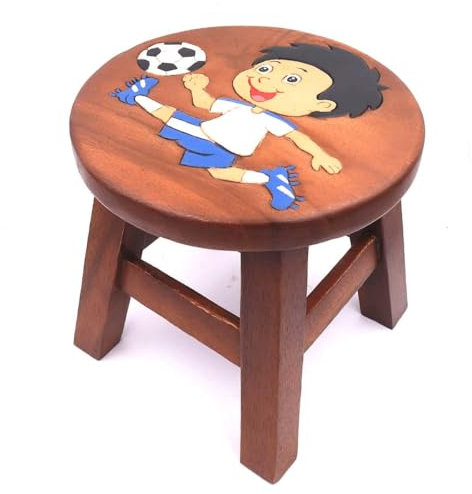 ROMBOL Handgefertigter Kinderhocker, Holz, Kinderhocker:Fußballer