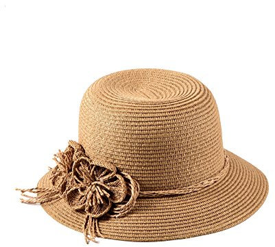 Miuno® Damen Sonnenhut Partyhut Stroh Hut Blume H51043 (Khaki)