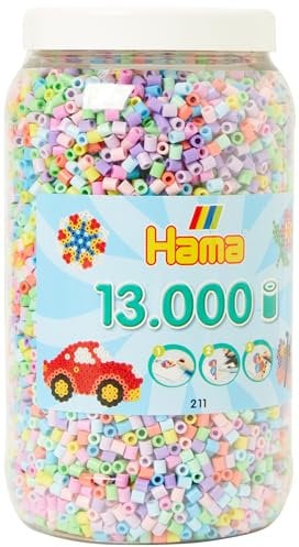 Hama Perlen 211-50 Bügelperlen-Dose mit ca. 13.000 Midi Bastelperlen mit Durchmesser 5 mm im Pastell-Mix, kreativer Bastelspaß für Kinder und Jugendliche