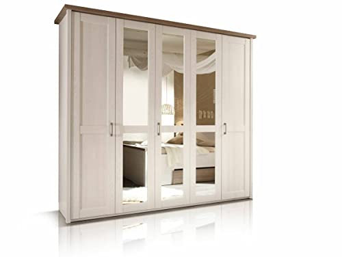 moebel-eins LUBA Drehtürenschrank 5trg, Material MDF, Weiss piniefarbig/trüffelfarbig