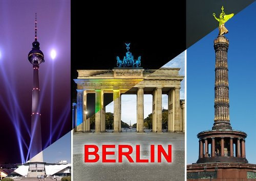 Edition Colibri BERLIN BEI TAG UND NACHT Lentikular-Postkarte mit Wechselbildern vom Brandenburger Tor, Fernsehturm und Siegessäule (10121)