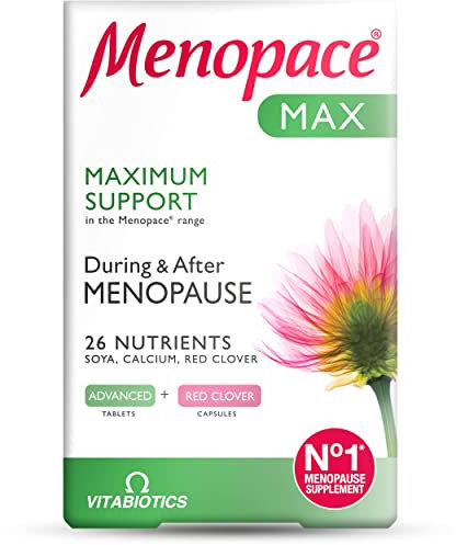 Menopace Max by Vitabiotics - Maximum Menopause & Perimenopause Support With Calcium, Soya Isoflavones & Red Clover - UK's No.1 Menopause Supplement Brand