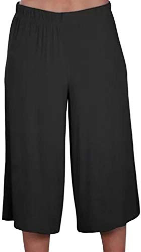 Womens Plus Size Cropped Plain Elasticated Waist Stretch Ladies Mini Culottes Shorts Black 20 - 22