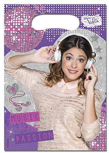 Procos 85280 - Partytüten Violetta Gold Edition, 6 Stück, Mitgebsel, Kindergeburtstag