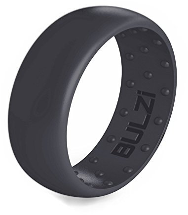 BULZi Wedding Bands, Massaging Comfort Fit Premium Silicone Ring with Airflow, Men’s and Women’s Rings, Breathable Flexible Work Safety Design (Slate 8mm, Size 11)