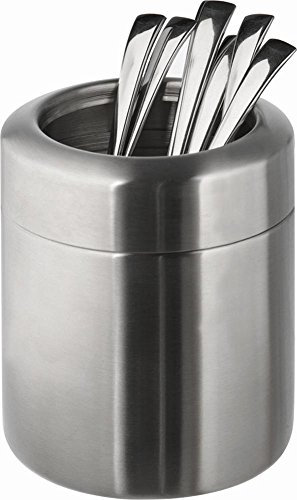 APS 28 Matt polierter Edelstahl Tisch Abfalleimer / Besteckkorb mit abnehmbaren Deckeln, Ø 10 x 12 cm, 0,7 ltr