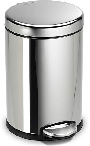 simplehuman CW1851CB 4,5 Liter, runder Treteimer, kleiner Mülleimer Bad Badezimmer Büro Schlafzimmer, polierter Stahl, 10 Jahre Garantie