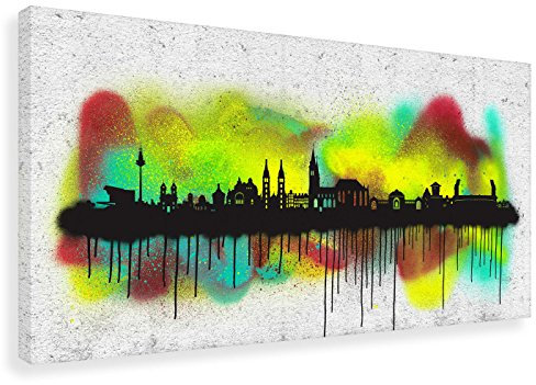 Kunstbruder Wandbild - Nürnberg Skyline Graffiti (div. Größen) - Kunstdruck auf Leinwand Panorama Streetart Dekoration Wohnzimmerbild 90x180cm
