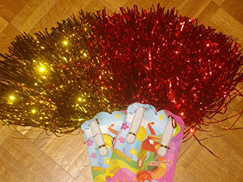 Wibel GmbH 2er Set Tanzwedel Pompon Cheerleader Puschel funkelnd Gold + rot