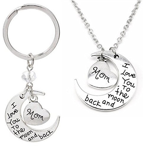 Kim Johanson Geschenkset für die Mama I love you to the moon and back Halskette & Schlüsselanhänger in Silber inkl. Geschenkverpackung