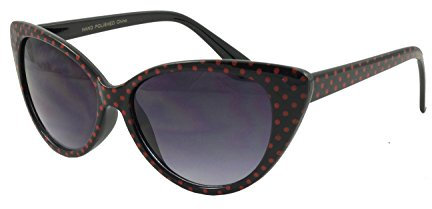retroUV® - Tupfen Katzenauge Frauen Mod Mode Super Cat Sonnenbrille (Schwarz Rot-Punkt mit retroUV® Beutel)