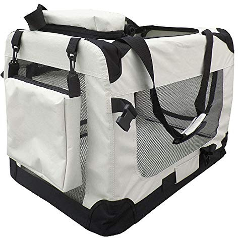 Faltbare Hundebox Transporttasche Transportbox Auto für Katze Hunde Große Kleine Box Bag Bed Decke Klein Auto Transport 7 Größen Taschen Fünf Farben Petigi (Creme, M (60 x 42 x 45 cm))