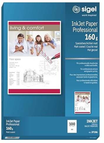 SIGEL InkJet Papier A4 160 g matt 100 Blatt Professional | IP286, Spezialbeschichtet für Flyer, Präsentationen und Bewerbungsunterlagen