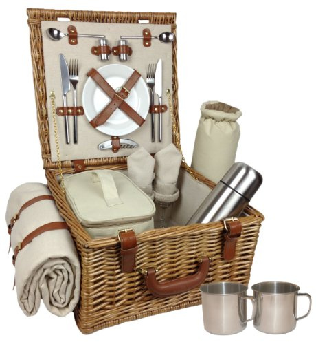 Red Hamper Deluxe Fully Fitted Traditional Picnic Basket - Brown, Medium/2 Persons