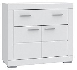 FORTE Snow Commode, 2 Portes, 1 tiroir, matériau en Bois, Blanc Mat, 95,7 x 41,7 x 86,5 cm