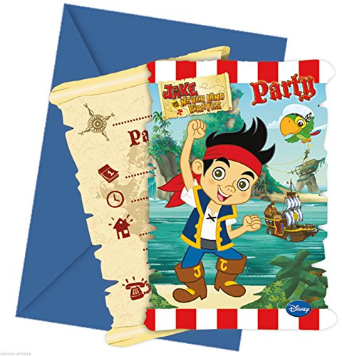 Unique Party 71771 – Yo Ho Disney Jake und die Nimmerland Piraten Party-Einladungen, 6 Stück