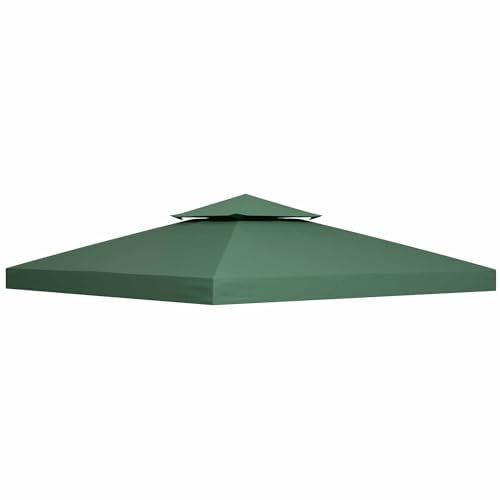 Outsunny 3x3m Tetto di ricambio per tenda Padiglione Gazebo Copertura di ricambio per padiglione con tetto traspirante 8 fori di drenaggio Verde
