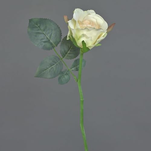 artplants.de Künstliche Mini Rose Elli, Blätter, Creme - lachs, Ø 6cm | Kunstrose - Textilblume