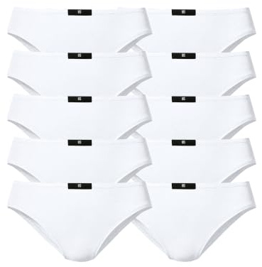 H.I.S Damen Slip (10 Stück) Logo-Bund, Baumwoll-Mix: Weich & atmungsaktiv, Flache Nähte