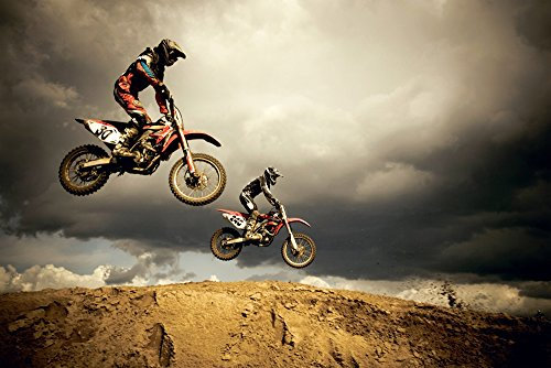 empireposter Motorcycles Motocross Enduro - Big Air Jump Motorräder Poster Plakat - Grösse 61x91,5 cm + 2 St Posterleisten Kunststoff 93 cm schwarz