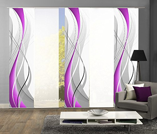 wohnfuehlidee 5er-Set Flächenvorhang, Deko Blickdicht, WuXi, Höhe 245 cm, 3X Dessin /2X Uni transparent, Fb. Beere/weiß