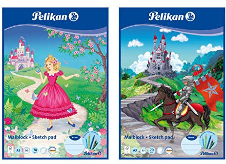 Pelikan Malblock A3, 30 Blatt weißes Papier, 5 Stück (Motive sortiert - keine Auswahl möglich)