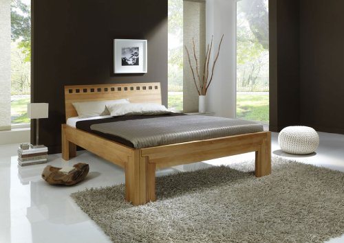 DaMi Holzbett Stella Plus B - Massivholz-Bett in Kernbuche - Metallfreies Stecksystem - Doppelbett, 200 x 200 cm