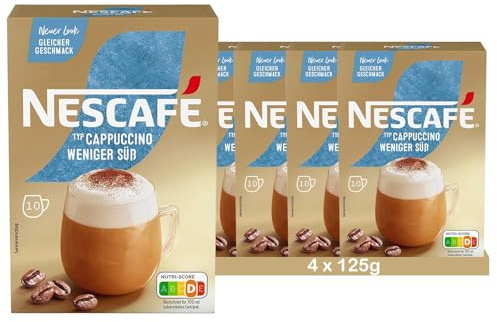 NESCAFÉ Gold Typ Cappuccino Weniger Süß, Getränkepulver aus Instant-Bohnenkaffee & Kaffeeweißer, lösliche Kaffee-Sticks, 4er Pack (à 10 x 12,5 g Sticks)