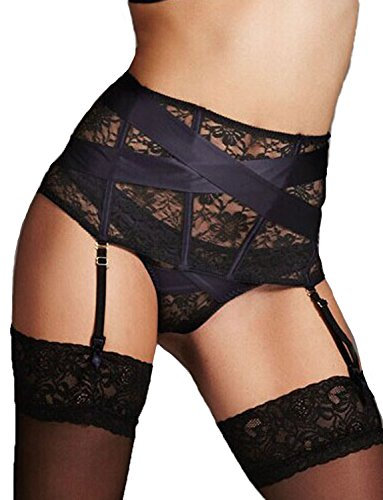 Yummy Bee - Porte-Jarretelles Guêpière Taille Haute Dentelle Parure Lingerie G String Grande Taille 36-50 (46)