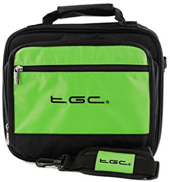 Bush 10 Slim line Dual Screen Portable DVD Portable DVD Player Twin Compartment Case Bag by TGC ® (Electric Green & Black)