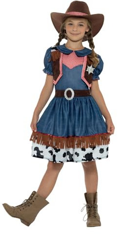 SMIFFYS Cowgirl texana, azzurro, con vestito, gilet attaccato e cappello Halloween