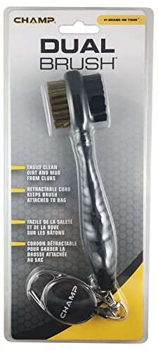 Champ Dual Golf Brush 2 with Zip Line Golf Cleaning Accessory,Black