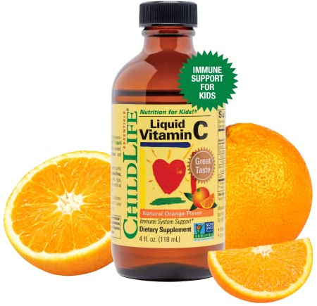 CHILDLIFE ESSENTIALS Liquid Vitamin C - Pure Vitamin C Liquid Supplement for Kids, Toddlers, & Babies, Immune System Support, Natural Orange Flavor, 4 Fl Oz (Pack of 1)