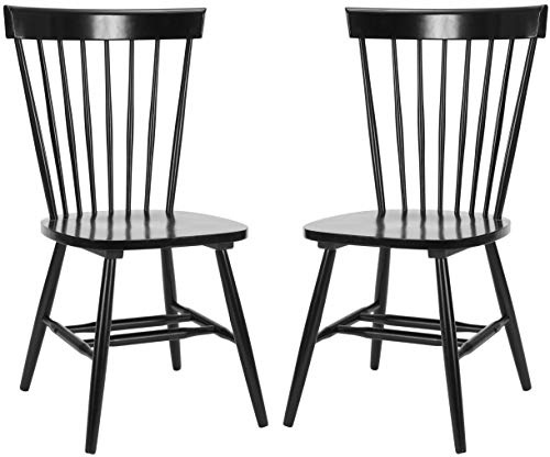 SAFAVIEH Home Collection Parker Farmhouse Black Windsor Spindle Solid Wood Dining Chair Set of 2