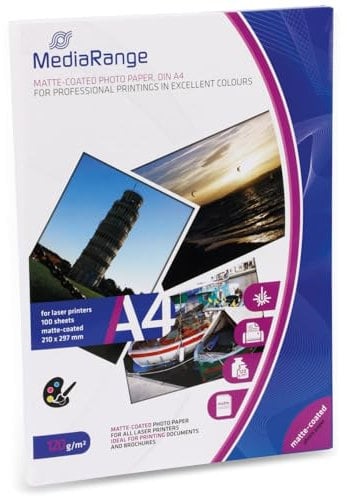 MediaRange 210 x 297mm Fotopapier für Laserdrucker, matt, 120g, 100 Blatt