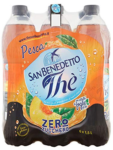San Benedetto, Thè Freddo alla Pesca Zero, 6x1,5 l Bevanda Dissetante Analcolica, Gusto Fruttato, Tappo Click, Senza Zuccheri, Conservanti e Coloranti