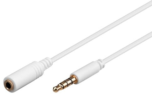 Goobay 62363 Prolunga Audio e Cuffie AUX, 4 Pin da 3.5mm Slim, CU, Bianca, 3m Lunghezza del Cavo