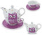 Porzellan Tee Set Tea for one Teeservice Teekanne Tasse Untersetzer Eule pink weiß