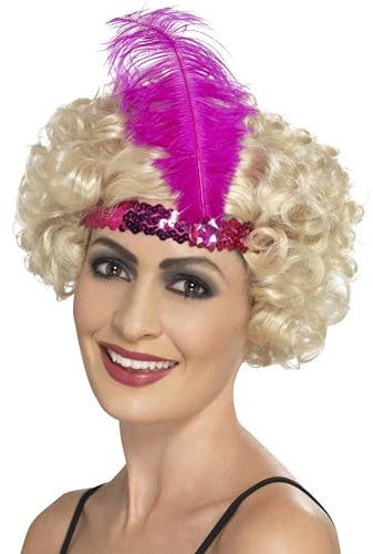 Smiffys 45198 - Damen Flapper Stirnband mit Feder, One Size, rosa
