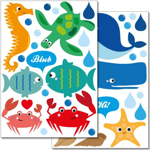 Wandkings Meeresbewohner Wandsticker Set, 43 Aufkleber, 2 DIN A4 Bögen, Gesamtfläche 60 x 20 cm