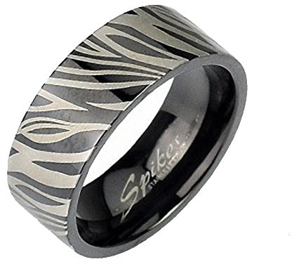 Mianova Band Ring Edelstahl Silber Schwarz Zebra Muster Freundschaftsring Herrenring Damenring Partnerring Damen Herren Größe 52 (16.6)