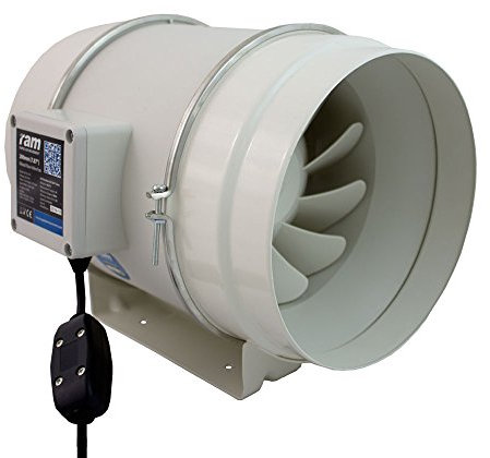RAM 200 mm - 840 cu m/hr with 2 m UK IEC Power Lead Mixed-Flow Inline Fan
