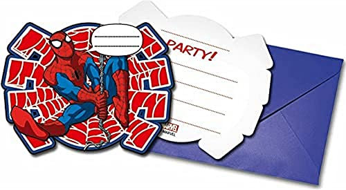 Procos 86674. – Einladungen mit Umschlag Ultimate Spider Man Power, 6 Stück, rot/blau