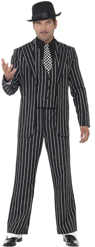 Smiffys Vintage Gangster Boss Costume, Black with Jacket, Trousers, Waiscoat, Mock Shirt & Tie, 1920's Razzle Fancy Dress, 1920s Dress Up Costumes