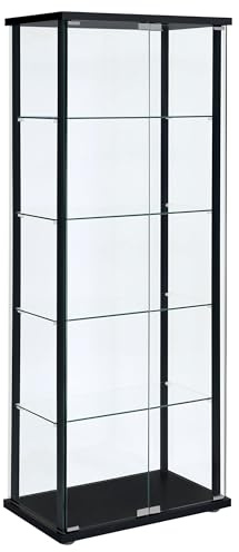 Coaster Home Furnishings - Delphinium - Glass - 4-Shelf Curio Cabinet with Wood Top and Base, Two Doors, and Chrome Hardware - Living Room - 64-Inch - Black - 950170